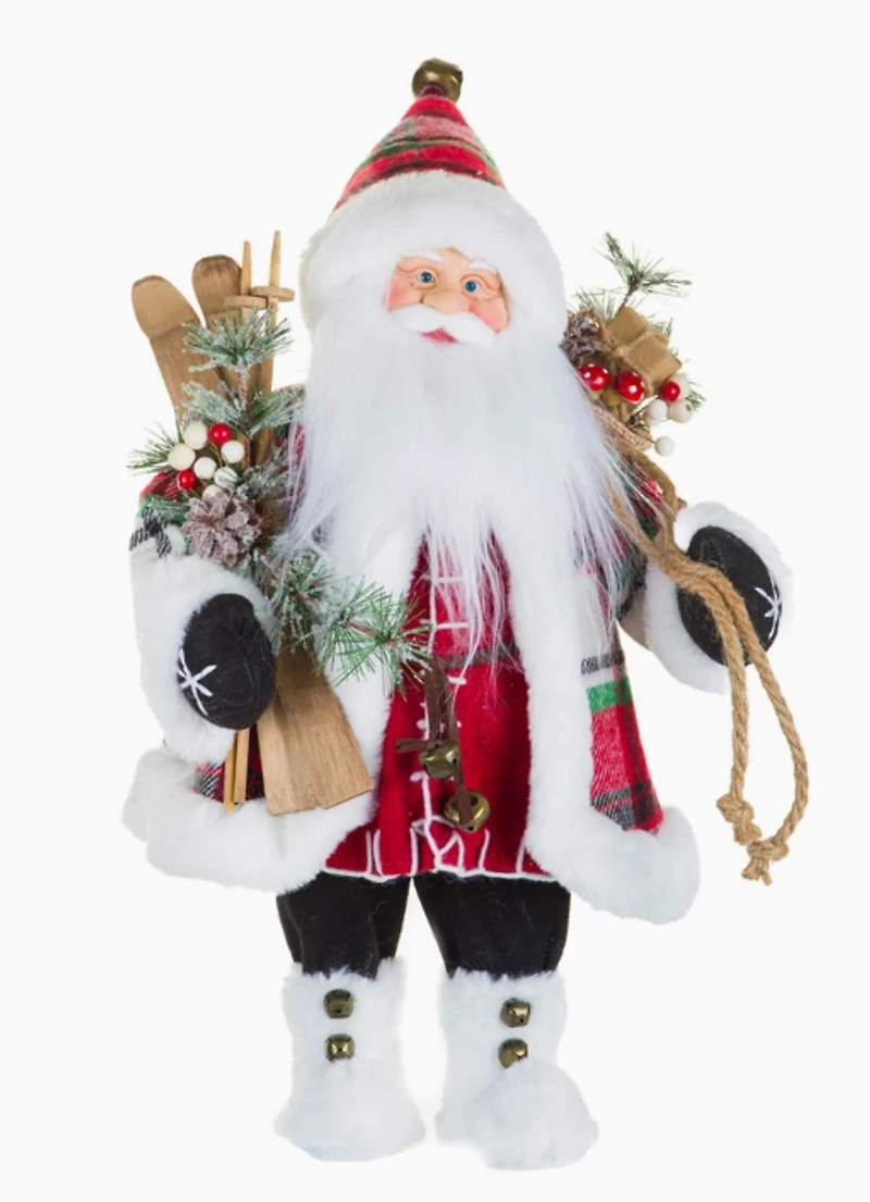 Red/White Santa Figurine Holding Skis