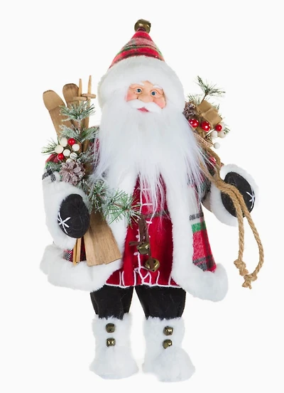 Red/White Santa Figurine Holding Skis