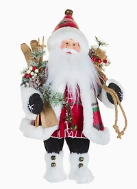 Red/White Santa Figurine Holding Skis