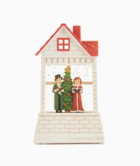 Mini White/Red Led Brick House Snow Globe w/ Santa Painting