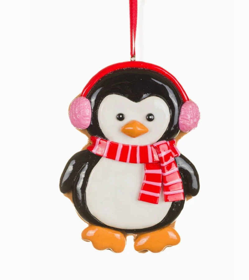 Penguin Ornament with Pink Earmuffs
