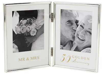 4x5" SILVER PLATED DOUBLE FRAME- '50TH ANNIVERSARY'