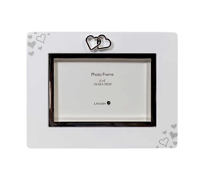 White Double Heart Frame - 6"x4"