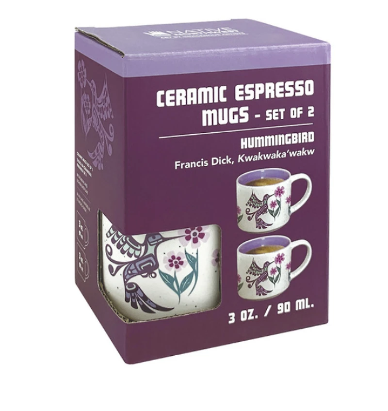 Ceramic Espresso Mugs - Set of 2 - Hummingbird