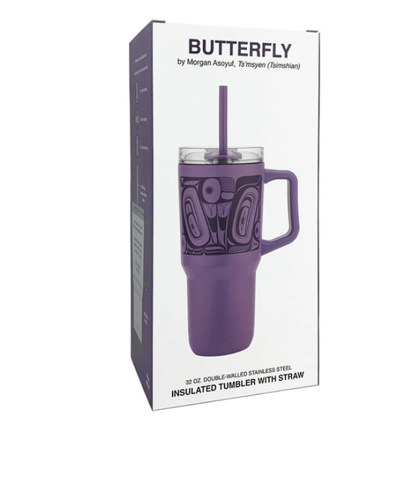 32oz Insulated Tumbler with Straw - Butterfly