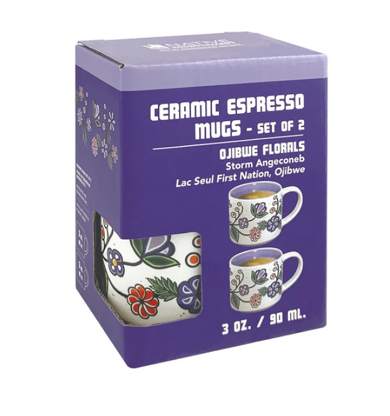 Ceramic Espresso Mugs - Set of 2 (Ojibwe Florals)
