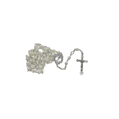 6mm WHITE FACETED PLASTIC ROSARY FATIMA CENTRE HANG TAG