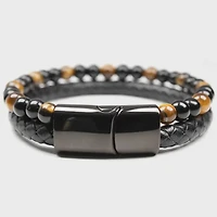 Unisex Gift - Genuine Tiger Eye and Black Onyx Leather