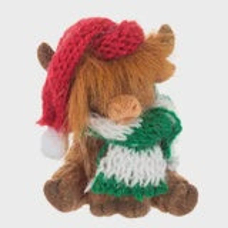 Holiday Highland Cow with Santa Hat and Scarf Token Charm