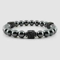 Black Hematite and Lava Stone Unisex Stretch Bracelet