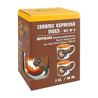 Ceramic Espresso Mugs - Set of 2 (Buffaloes - MashkodeBiizhikina)