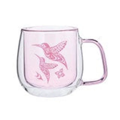Double Walled Coloured Glass Mug - Hummingbird