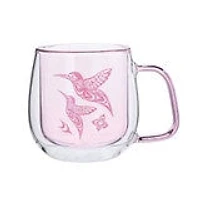 Double Walled Coloured Glass Mug - Hummingbird