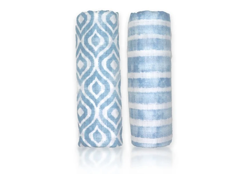 2 Pack Muslin Swaddle Blankets: Blue Watercolour