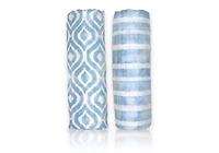 2 Pack Muslin Swaddle Blankets: Blue Watercolour