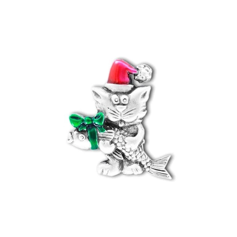 Pewter Coloured Cat with Fish Pin