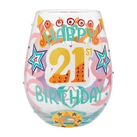 "Happy 21st Birthday" Stemless Wine Glass