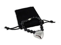Black Agate Beads with stainless steel Heart Bracelet