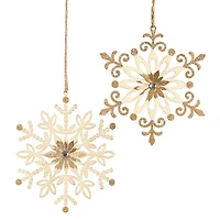 Ivory & Gold Metal Snowflake Ornaments