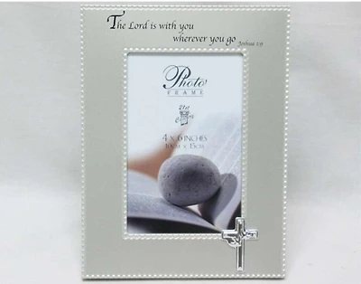 Silver Religious Frame with Cross - 4" x 6"