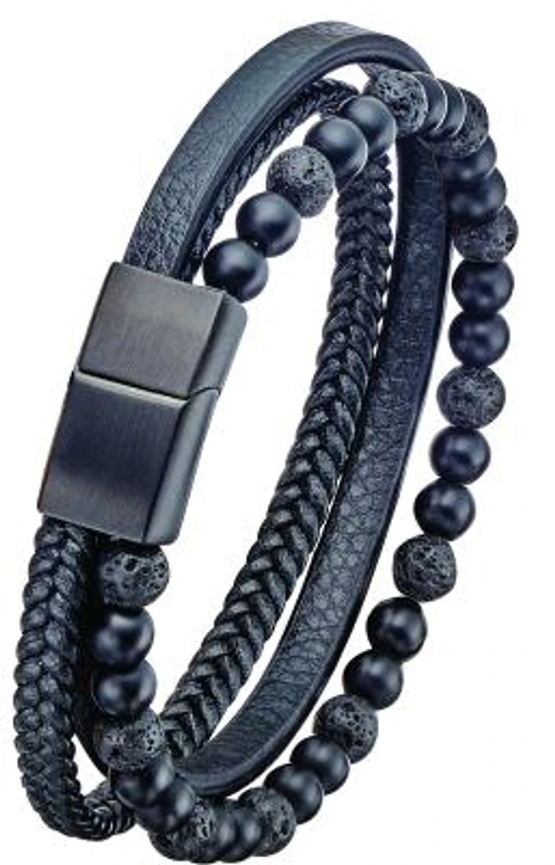 Beaded Steel & Leather Bracelet