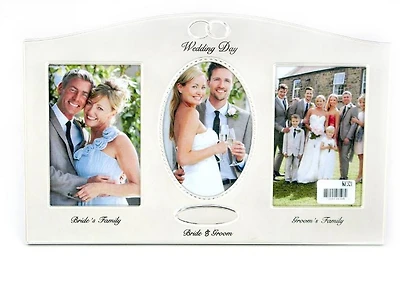 Silver Metal Double Ring Wedding Frame with 3 Openings