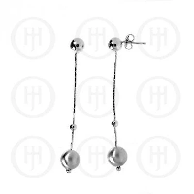 Silver Rhodium Plated Ball Dangle Earrings