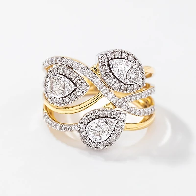Diamond Cluster Ring 10K Yellow and White Gold (1.00 ct tw)