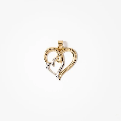 Double Heart Pendant in 14K Yellow and White Gold