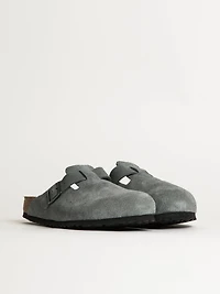 MENS BIRKENSTOCK BOSTON SOFT FOOTBED SUEDE SANDALS - REGULAR BASALT GREY