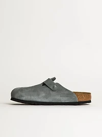 MENS BIRKENSTOCK BOSTON SOFT FOOTBED SUEDE SANDALS - REGULAR BASALT GREY
