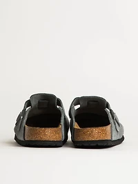 MENS BIRKENSTOCK BOSTON SOFT FOOTBED SUEDE SANDALS - REGULAR BASALT GREY