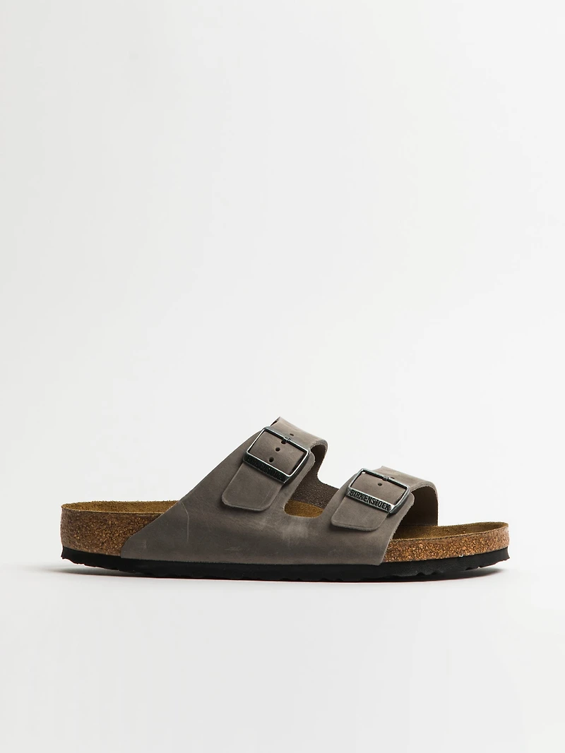 MENS BIRKENSTOCK ARIZONA SF OILED LEATHER SANDALS - IRON