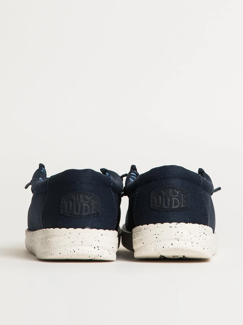 KIDS HEYDUDE WALLY YOUTH STRETCH CANVAS - NAVY