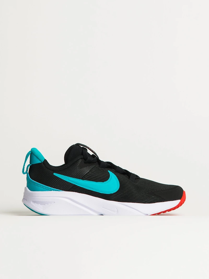 KIDS NIKE STAR RUNNER 4 SHOES - BLACK/BRIGHT CRIMSON/WHITE/DUSTY CACTUS