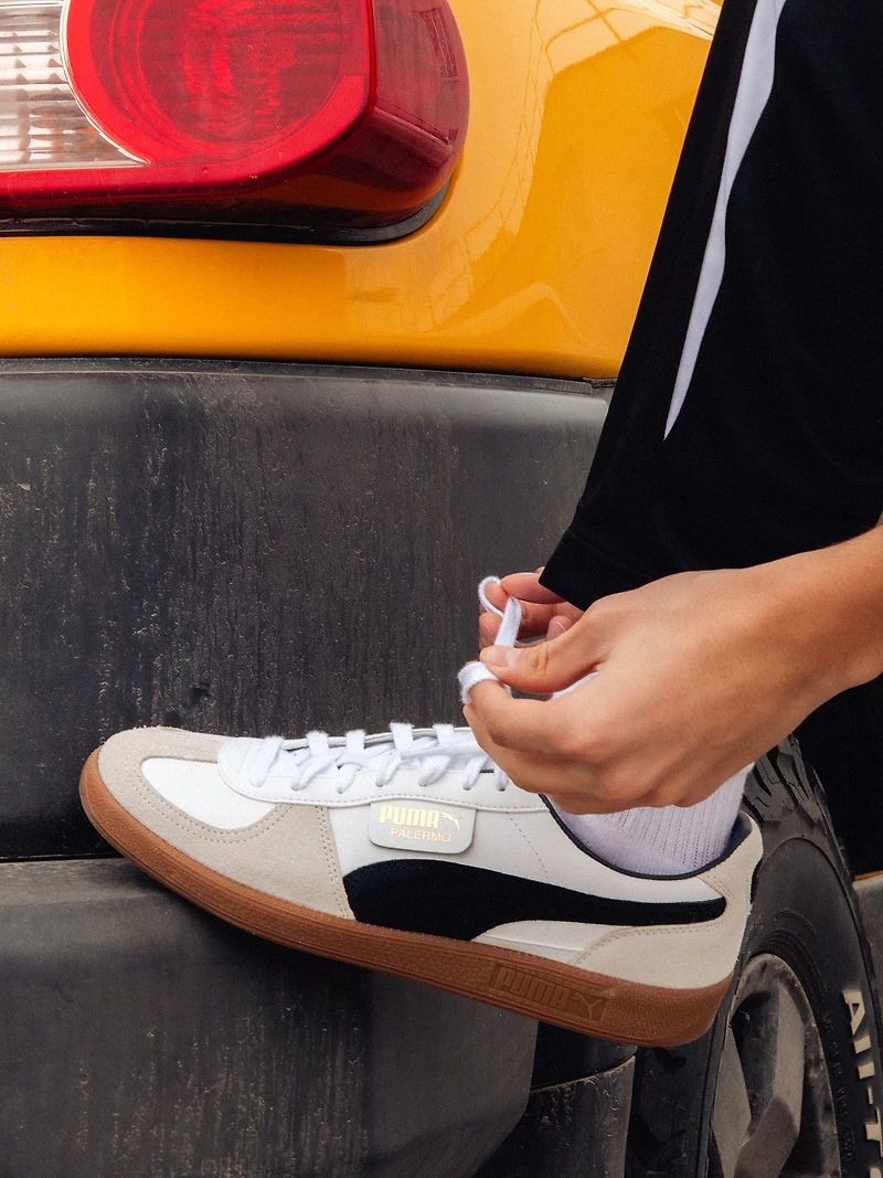 MENS PUMA PALERMO LEATHER SNEAKER - WHITE/VAPOR GRAY/BLACK/GUM