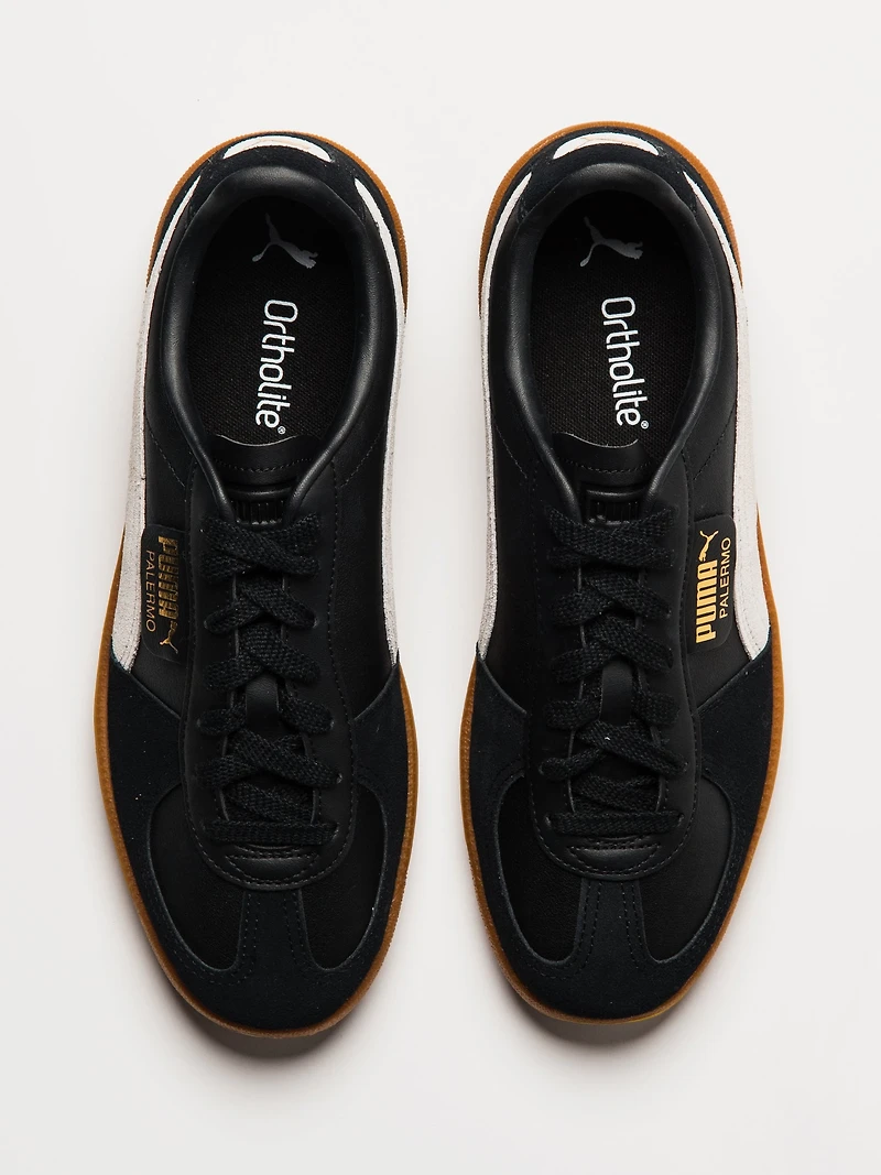 MENS PUMA PALERMO LEATHER SNEAKER - BLACK/FEATHER GRAY/GUM