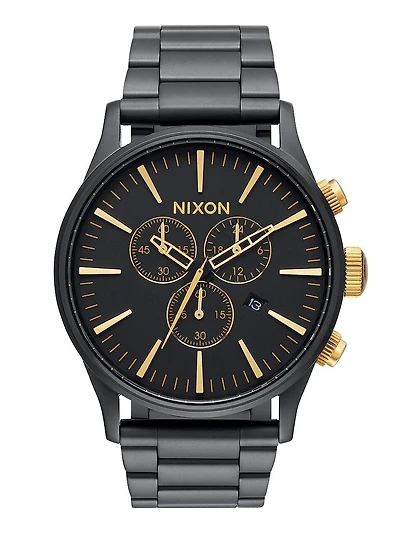 NIXON SENTRY CHRONO - MATTE BLACK/GOLD WATCH - CLEARANCE