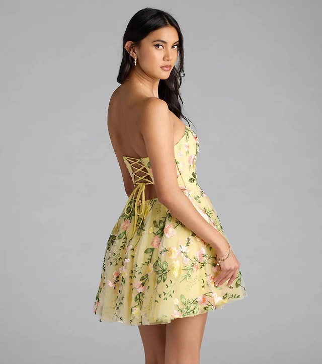 Francesca's Lauren Lace Up Floral Midi Dress | Liberty Center