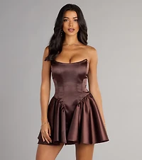 Maire Satin Strapless Skater Dress