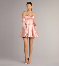 Juliette Satin Corset Short Dress With Gloves