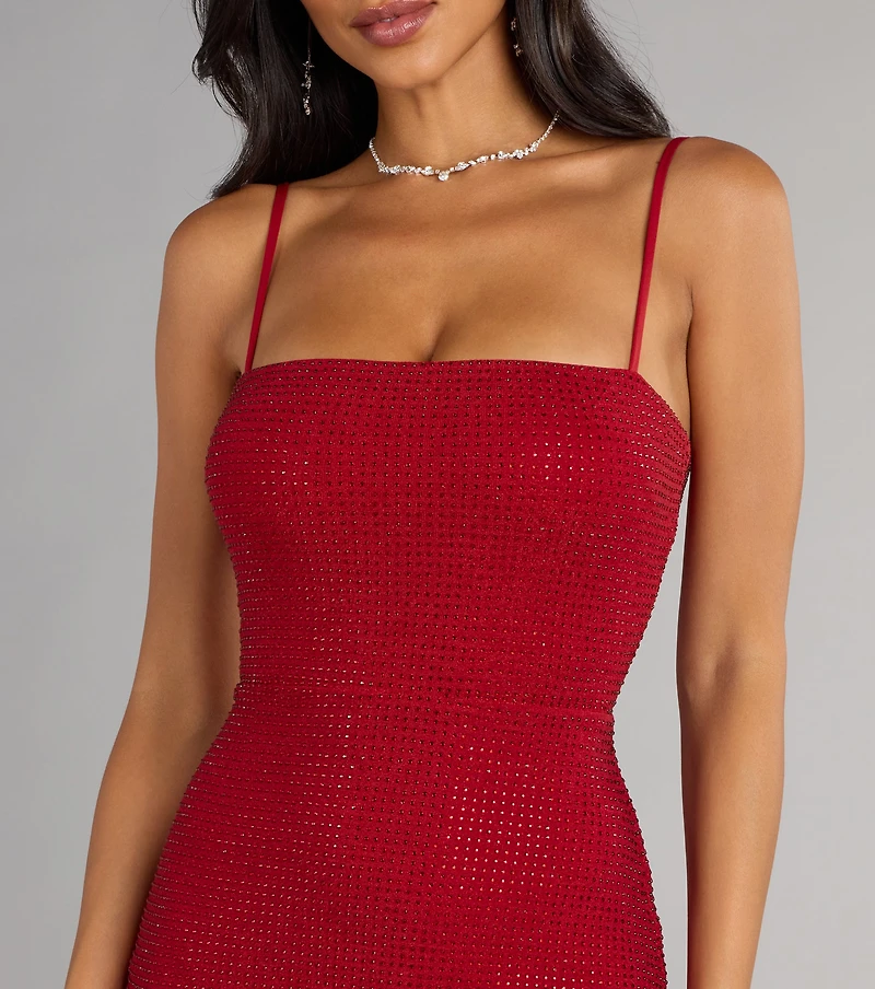 Melanie Rhinestone Lace-Up Bodycon Mini Dress