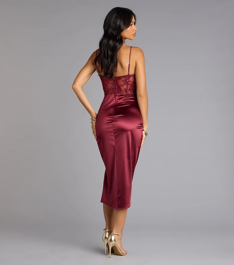 Elena Corset Satin Midi Formal Dress