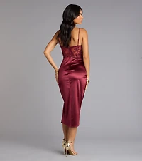 Elena Corset Satin Midi Formal Dress