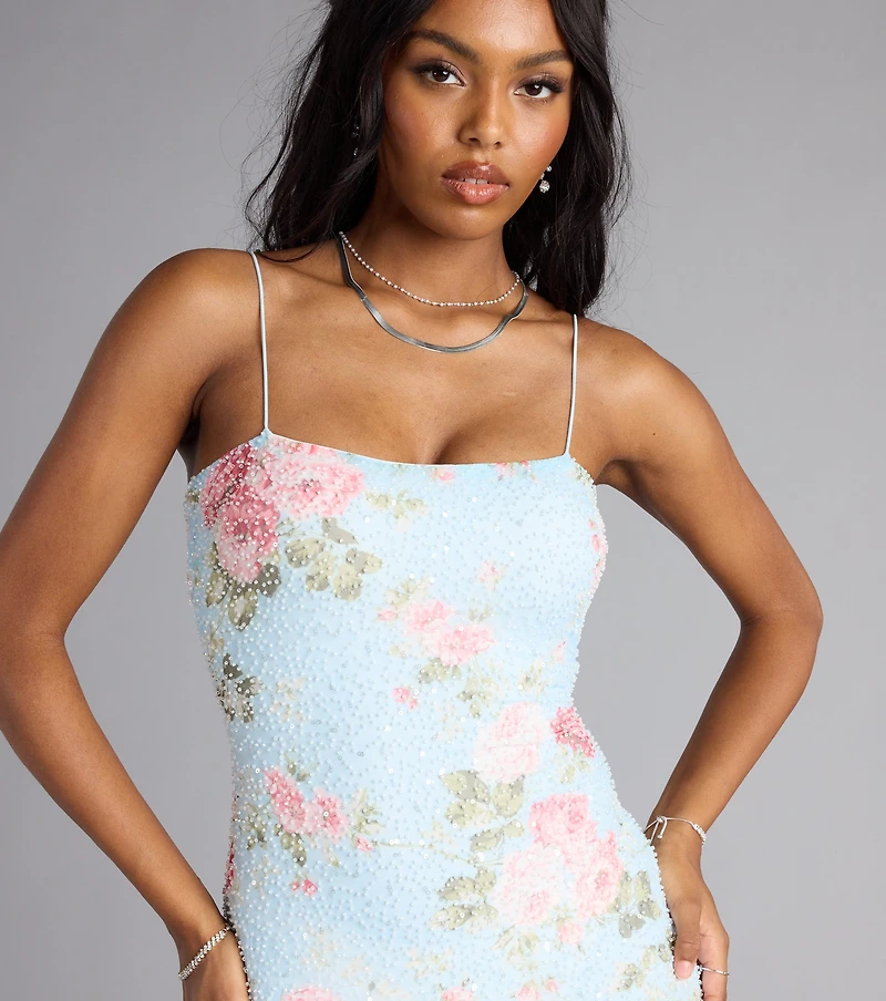 Analeia Floral Cutout Beaded Mini Dress