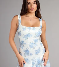 Leia Floral Sequin A-Line Mini Dress