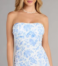 Astrid Floral Beaded Strapless Mini Dress