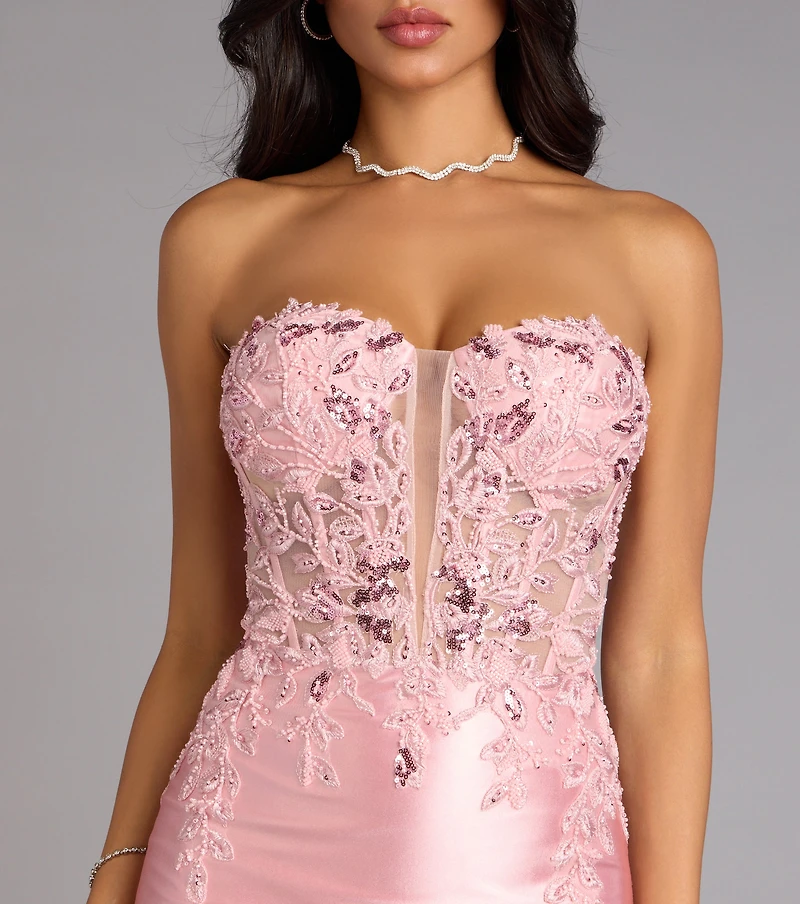 Aria Sequin Floral Embroidered Satin Mini Dress