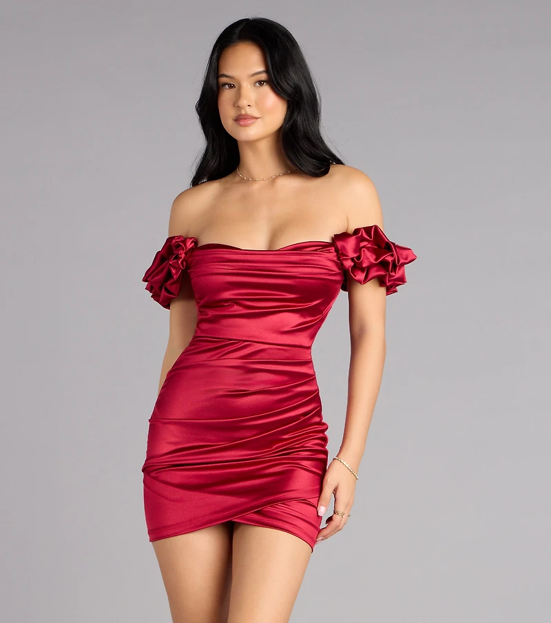 Kathrin Satin Off-The-Shoulder Mini Dress