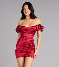 Kathrin Satin Off-The-Shoulder Mini Dress